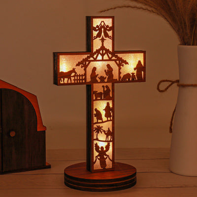 Church Cross Pendants Made Of Wood And Emitting Light