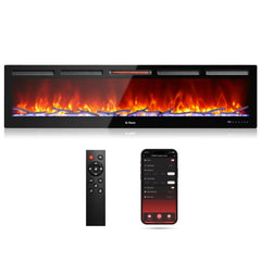 2024 TURBRO 72” Smart WiFi Infrared Electric Fireplace, 1500W Quartz Heater, Recessed or Wall Mounted，Adjustable Flame Effects.