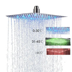 Chrome LED Light Shower Head Stainless Steel 10/12 Inch Square Bathroom Rainfall Hot Cold Water Shower Heads System G1/2