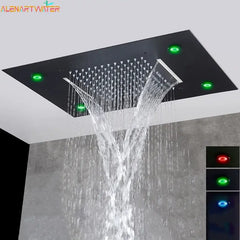 Luxury waterfall rains led light shower head 20"x14" built-in ceiling shower colorful bathroom showers