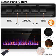 2024 50 Inch Electric Fireplace, Recessed and Wall Mounted Fireplace, with Timer, Remote Control, Adjustable Flame Color.