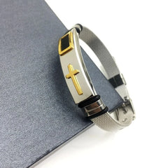 Cross Stainless Steel Mesh Belt Bracelet