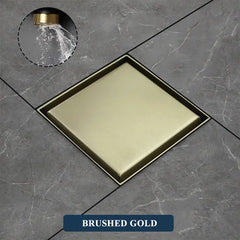 Decorative Shower Drain Stainless Steel 4in x 4in Ceramic Tile Invisible Insertion