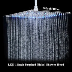 Chrome LED Light Bathroom Shower Head 16 inch Big Rainfall Shower Faucets Accessory Top Square Brass Ultra-thin Shower Head