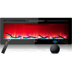 Electric Fireplace, 60-inch Wall Mounted and Recessed Fireplace, Adjustable Flame Colors and Speed, Compatible with Alexa