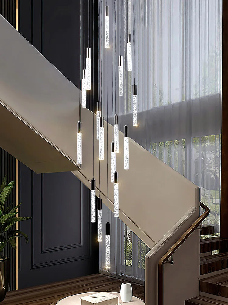 Integrated LED Multi Light Pendant with Crystal Cylinder Shades