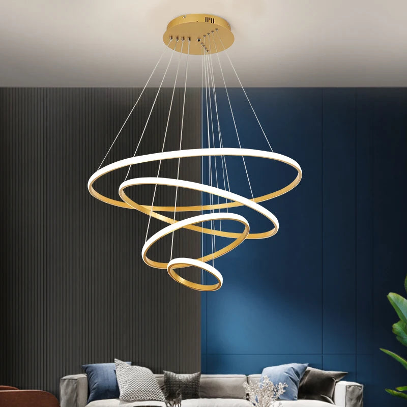 Modern Minimalist Restaurant Pendant Lights Atmospheric Living Room Lamp Creative Bar Dining Chandelier Three Rings Four Circles