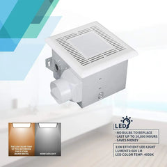 Very-Quiet 70 CFM, 2.0 Sone Bathroom Ventilation and Exhaust Fan With LED light 4000K 600LM(70CFM),Ceiling Mounted Fan