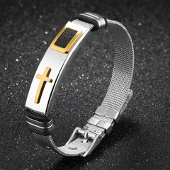 Cross Stainless Steel Mesh Belt Bracelet