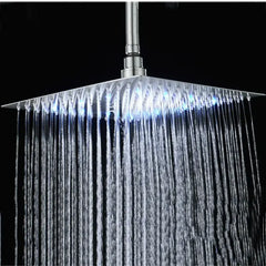 Chrome LED Light Shower Head Stainless Steel 10/12 Inch Square Bathroom Rainfall Hot Cold Water Shower Heads System G1/2