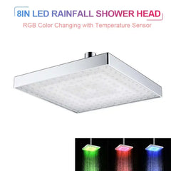 LED Shower Head 8 inch Square Rainfall Showerhead RGB/Multiple Colors Automatic Changing Rain Shower Head Bathroom Accessories