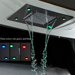 Luxury waterfall rains led light shower head 20"x14" built-in ceiling shower colorful bathroom showers