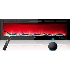 Electric Fireplace, 60-inch Wall Mounted and Recessed Fireplace, Adjustable Flame Colors and Speed, Compatible with Alexa