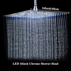 Chrome LED Light Bathroom Shower Head 16 inch Big Rainfall Shower Faucets Accessory Top Square Brass Ultra-thin Shower Head