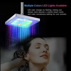 LED Shower Head 8 inch Square Rainfall Showerhead RGB/Multiple Colors Automatic Changing Rain Shower Head Bathroom Accessories