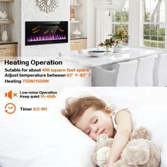 2024 50 Inch Electric Fireplace, Recessed and Wall Mounted Fireplace, with Timer, Remote Control, Adjustable Flame Color.