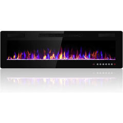 60 inches Electric Fireplace Recessed and Wall Mounted, Fireplace Heater, with Timer, Remote Control, Adjustable Flame Color