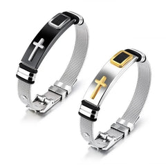 Cross Stainless Steel Mesh Belt Bracelet