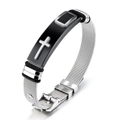 Cross Stainless Steel Mesh Belt Bracelet