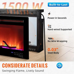 Electric Fireplace, 60-inch Wall Mounted and Recessed Fireplace, Adjustable Flame Colors and Speed, Compatible with Alexa