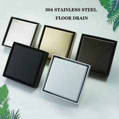 Decorative Shower Drain Stainless Steel 4in x 4in Ceramic Tile Invisible Insertion